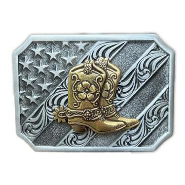 Imagem de Botas Western Cowboy com fivela de cinto em liga prateada/bronze antig