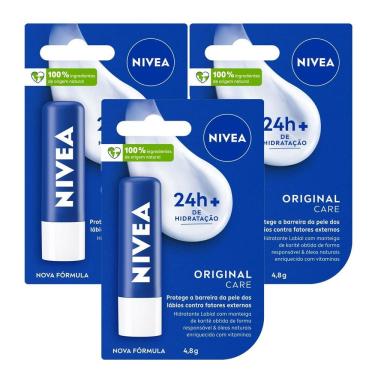 Imagem de Kit 3 Hidratante Labial Nivea Care 4,8g