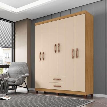 Imagem de Guarda Roupa Casal Ambiente Modena 6 Portas Carvalho Americano Off White - Incorplac