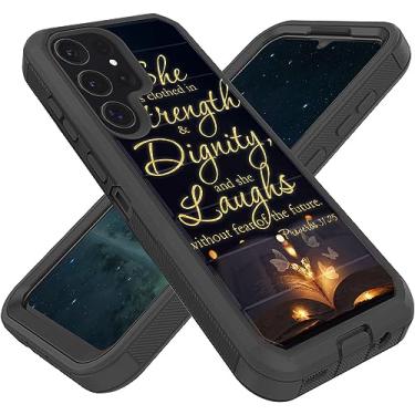 Imagem de FGDRFGRW Projetada para Galaxy S23 Ultra 6,8 polegadas, resistente, resistente e durável, capa protetora híbrida à prova de choque de camada dupla, versículos bíblicos Provérbios 31:25