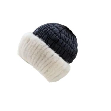 Imagem de Chapéu elástico feminino edição coreana boina de tecido quente de algodão inverno lazer ao ar livre chapéu preto