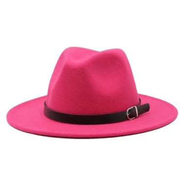 Imagem de Chapéu masculino Fedoras Jazz feminino verão primavera preto mistura boné casual ao ar livre chapéu rosa 56-58 cm