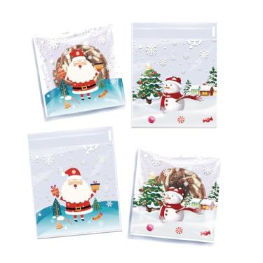 Imagem de Sacos de guloseimas de celofane de Natal, 100 unidades de sacos de doces de Natal autoadesivos, suprimentos de lembrancinhas de festa de Natal de inverno