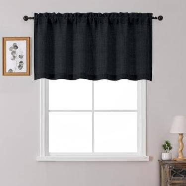 Imagem de OWENIE Cortinas pretas para janelas 1 peça de 61 cm de comprimento, cortina pequena texturizada com filtro de luz para banheiro porão sala de estar quarto, cortinas de meia janela sobre a pia, 152 cm