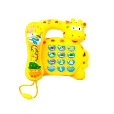 Imagem de Telefone Musical Infantil em Forma de Girafa, Amarelo, ABS, 15cm x 15cm, com Teclado Numérico e Sons, Alimentação por 3 Pilhas AA, para Crianças Acima de 3 Anos