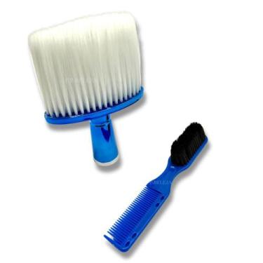 Imagem de Kit Espanador Escovinha de Disfarce Azul Profissional Cabeleireiro Bar