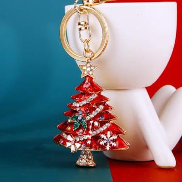 Imagem de Pingente de strass esmaltado vermelho mini chaveiro de Natal personalizado criativo árvore de Natal chaveiro, Vermelho, Style 2