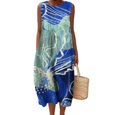 Imagem de Vestido maxi feminino Akivide com estampa floral boho de verão com bol