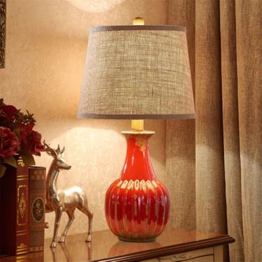Imagem de Luminária de mesa contemporânea de cerâmica, estilo americano de luxo, com LED, para sala de estar, quarto, escritório, casa de campo, hotel ou mesa de cabeceira (Estilo 001A)