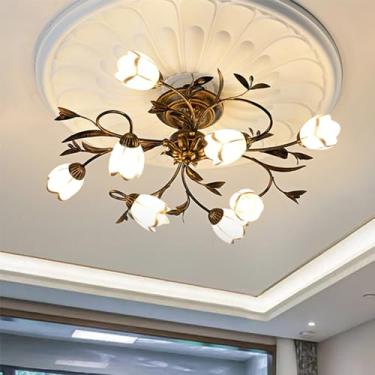 Imagem de Luminária de teto American Flower, estilo pastoral francês, criativa, para sala de estar, sala de jantar, quarto, casa de campo, loja de roupas, luminária pendente LED para decoração de casa