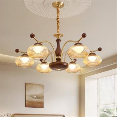 Imagem de Lustre contemporâneo de latão para sala de estar com LED, estilo retrô, criativo, para restaurante, quarto, escritório, hotel, casa de campo, café, luminária pendente (J 6 lâmpadas)