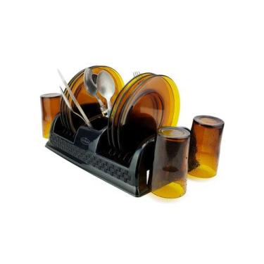 Imagem de Escorredor de Pratos Secador Louça Compacto Rattan Utensilio de Cozinh