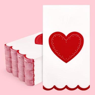 Imagem de FYSUIMU Guardanapos descartáveis de dia dos namorados, 100 peças, guardanapos descartáveis de papel de mão de jantar recortado de coração vermelho para banheiro, casamento, festa de aniversário