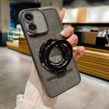 Imagem de HAONANDE Capa com glitter magnético para Motorola Edge 40 Neo, luxuosa capa de telefone transparente com suporte brilhante para mulheres e meninas, capa transparente com protetor de câmera cinza