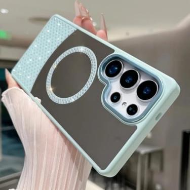 Imagem de Capa magnética espelhada com padrão diamante e estilo flash para Samsung Galaxy S25 S24 S23 S22 S21 Ultra Plus S24fe A55 A35 A25 A15 (para Galaxy S22 Ultra 5G/azul)
