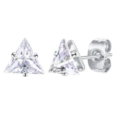 Imagem de Brincos triangulares masculinos e femininos de aço inoxidável com zircônia cúbica, hipoalergênicos, leves, unissex, acessório para festas e feriados, 7.8mm*7.3mm, Aço inoxidável Zircônia cúbica