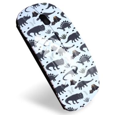 Imagem de Mouse óptico portátil sem fio com design elegante, receptor USB de 2,4 GHz, dinossauros MD4430