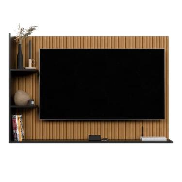 Imagem de Painel Sala Quarto Para Tv de Até 50 Polegadas Ripado Com Prateleiras Moderno