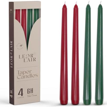 Imagem de Leor & Lair Velas cônicas de Natal de 25,4 cm – Conjunto de 4 castiçais altos vermelhos e verdes – Velas de mesa de Natal longas para aventura, jantares de Natal e decoração de casa