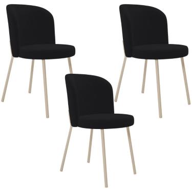 Imagem de Kit 03 Cadeiras para Sala de Jantar Cozinha Estofada Gavi Arena L02 Suede Preto - Lyam Decor