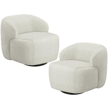 Imagem de Kit 02 Poltronas Decorativa Orgânica Giratória Para Sala Living Barolo L06 Linho Cru - Lyam Decor