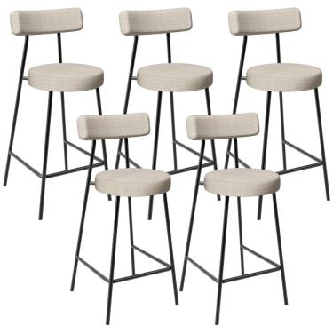 Imagem de Kit 05 Banquetas Baixa Para Cozinha Sala De Jantar Bar Bancada Milão L02 Linho Palha  - Lyam Decor 