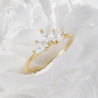 Imagem de 1 peça de anel de coroa de cinco zircônios banhado a prata branca para mulheres uso diário namoro melhor presente de aniversário joias finas presentes, Gold-10, Prata, Zircônia cúbica