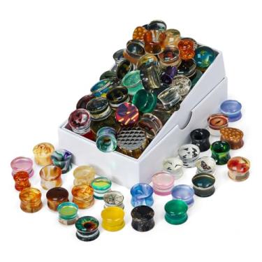 Imagem de COOEAR 10 pares de alargadores de orelha de acrílico estilo aleatório alargador alargador de orelha piercing de orelha com alargador duplo.