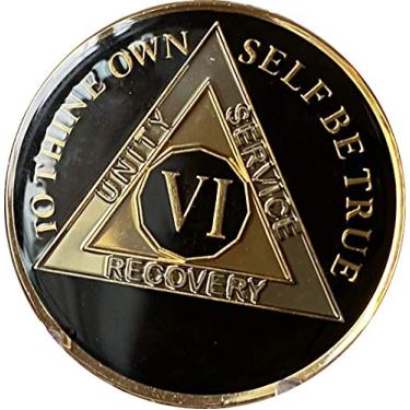 Imagem de Medalhão AA 6 anos 34 mm brilhante clássico preto sobriedade chip serenidade oração traseira