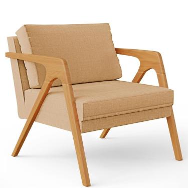 Imagem de Poltrona Pietra Com Estrutura De Madeira Linho Bege Escuro