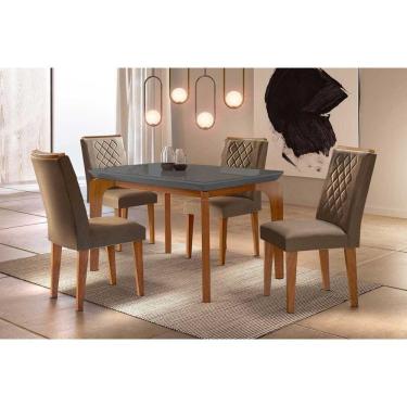 Imagem de Sala De Jantar Completa Londrina C- Tampo Madeirado Vidro Canto Reto 120x80cm E 4 Cadeiras Jade Imbuia-grafite - Veludo Capuccino - Rufato