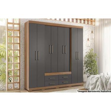 Imagem de Guarda Roupa Casal 8 Portas E 4 Gavetas C/ Pés Nápoles Jatoba/Grafitte - Santos Andirá