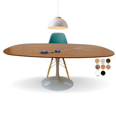 Imagem de Mesa De Jantar Tulipa Saarinen Retangular Ovalada 180x100cm Base Laca Tampo Freijó