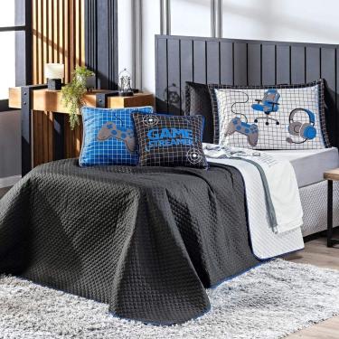 Imagem de Cobre Leito Game Streamer Azul Dupla Face C- Almofadas Solteiro 05 Peças