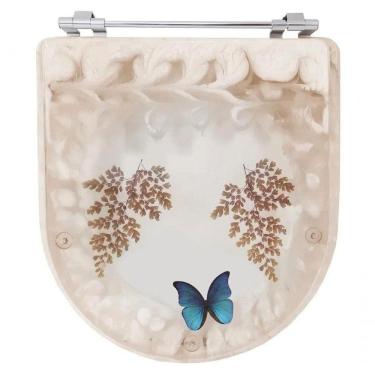 Imagem de Tampa De Vaso Acrílico Bege C/Borboleta Azul P/Incepa