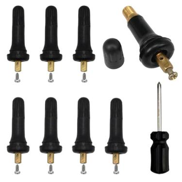 Imagem de LLAUTOOLS 8 peças TPMS 20008 haste de válvula de pneu, com 1 chave de fenda, substituição de haste de válvula de sensor de pressão de pneu de encaixe de borracha para Buick Lincoln GMC, Chevrolet