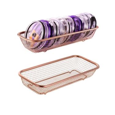 Imagem de Pacote com 2 organizadores de tampa de copo de aço inoxidável dentro do armário, tampa de pote de vidro H, cesta retangular para armazenamento de talheres, pauzinhos, canudos e utensílios, ouro rosa