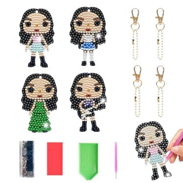 Imagem de HTPARY Kit de chaveiro de arte de diamante fofo, pacote com 4, chaveiros de acrílico DIY com diamantes, fácil de fazer para adultos, crianças, amigos, presentes para feriados, Natal