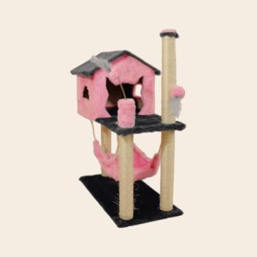 Imagem de Casa de Gato，Cama para Gato Dormir，Inclui Uma Rede e Dois Brinquedos，Perfeito para o Seu Animal de EstimaçãO Descansar e Brincar(PINK)