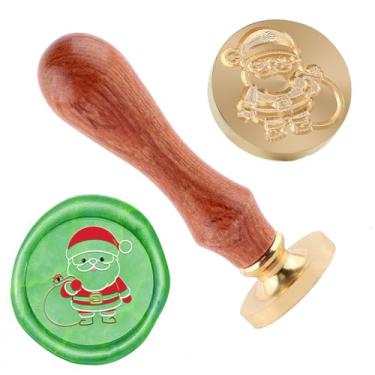 Imagem de Carimbo de lacre de cera de Natal Papai Noel carimbo de latão e uma alça de madeira carimbos cabeça para cartões de Natal festa convites carta envelope cartões presentes