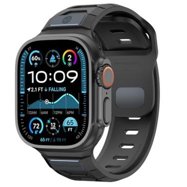 Imagem de SquishSquash Pulseira esportiva de borracha Ganoid FKM compatível com Apple Watch Ultra 3/2/1 SE séries 11/10/9/8/7/6/5/4, pulseira impermeável de fluoroelastômero para iWatch 44/45/46/49 mm (preto