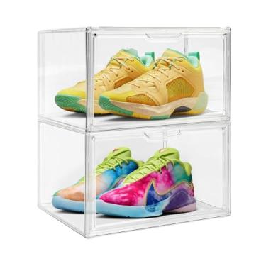 Imagem de Seaniss Pacote com 2 caixas de acrílico transparente para exibição de sapatos, caixas de armazenamento de sapatos empilháveis, caixas de acrílico para exibição de sapatos com tampa, organizador de