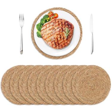 Imagem de Jogo americano redondo de 30,5 cm, conjunto de 10 pratos redondos, boho, casa de fazenda, rústico, tapetes de mesa de vime, carregadores para pratos de jantar, decoração de mesa de jantar, casa