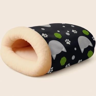 Imagem de Cama Pet，Cama para Gato Dormir，Saco de Dormir Ultramacio，Gorro Aconchegante Com Forro de PelúCia，Adequado para O Descanso do Seu Animal de EstimaçãO(GATO PRETO)
