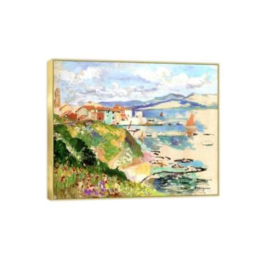 Imagem de BMZFYBS Famosa imagem de paisagem de arte de parede - impressões em tela - paisagem 6 - pintura de moldura dourada para sala de estar banheiro decoração de casa 30 x 35 cm 12 x 13 polegadas