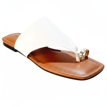 Imagem de Rasteirinha Feminina Sandália Dedo Básica Flat Leve Macia (Branco Off, BR, Adulto, Numérico, M, 39)