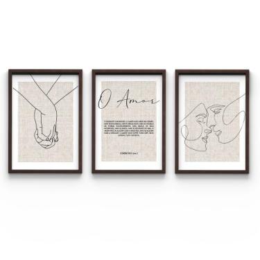 Imagem de Kit 3 Quadros Coríntios 13:4-7 Conexão Laços Mãos Amor Casal - Deliqua