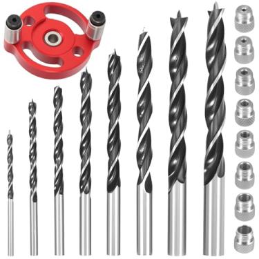 Imagem de Localizador de guia de broca, gabarito autocentrante de liga de alumínio, localizador central de furo reto com buchas de broca de 3/4/5/6/7/8/9/10 mm e brocas de três pontos, auxílio de perfuração