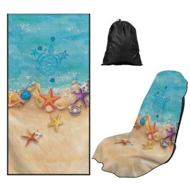 Imagem de HUISEFOR Capa de toalha de assento de carro estrela do mar após academia tartaruga toalha de corrida atlética para o verão protetor de assento balde fácil de instalar para veículo SUV caminhão sedan