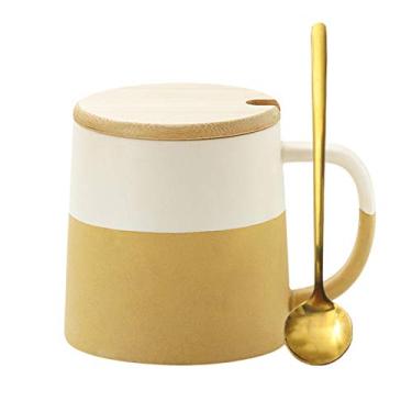 Imagem de Caneca grande de cerâmica xícara de café 430 g caneca de grés grande com alça, adequada para latte, cappuccino, chá, 6 estilos estão disponíveis xícara de café xícara de café (cor: bege, tamanho